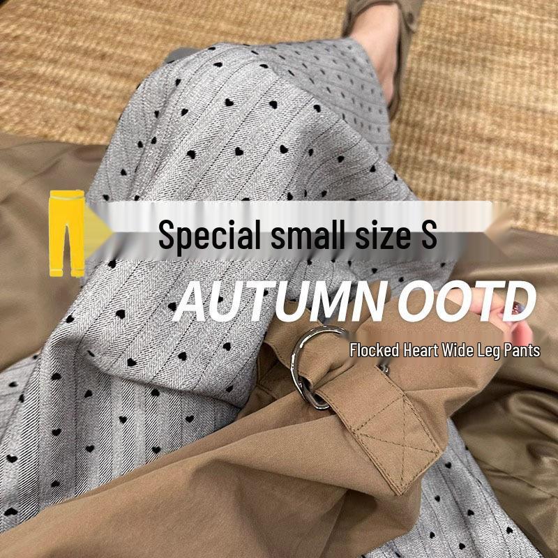 

Flocked Heart Wide-Leg High-Waisted Slimming Pants for Petite Women - Spring/Autumn Casual Design XS (60-79 lbs)