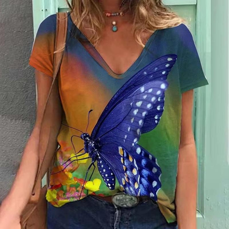 Женская футболка с принтом летних цветов Футболка больших размеров Женская одежда — фото 6