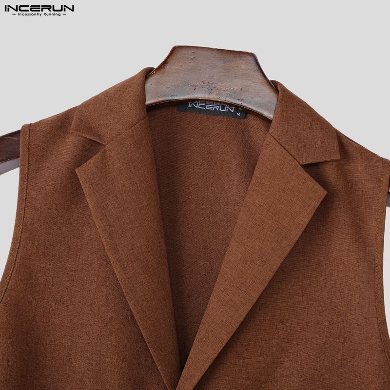 INCERUN Two-piece Suits Men Sleeveless Thin Waistcoat and Cropped Pants Sets