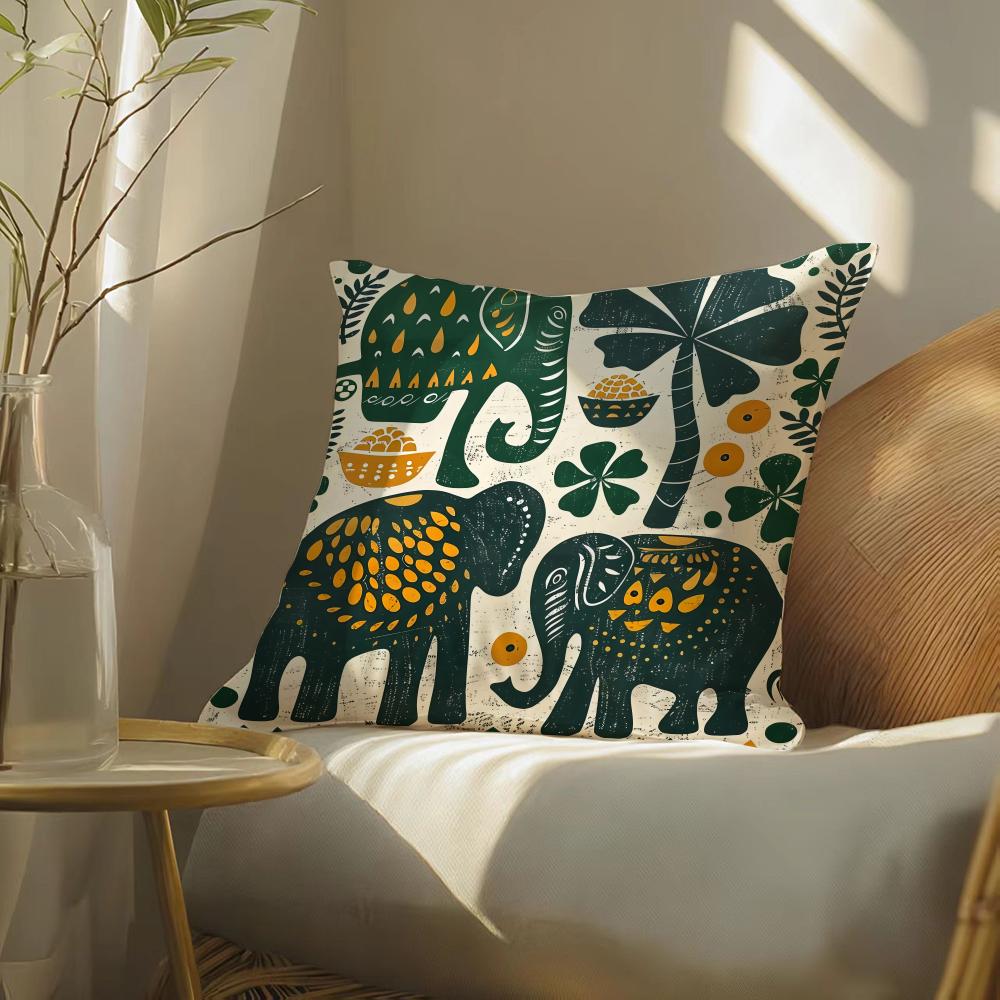Hot Selling Elephant And Flower Pillow Case Silky Elegant Comfort Sofa Bed Invisible Zipper