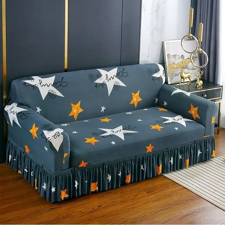 Pletené elastické potahy na pohovku s potiskem do obývacího pokoje se sukní Natahovací křeslo Pohovka Potah na rohy 1/2/3/4 sedadel