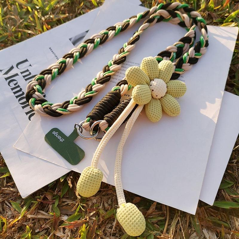 Mobile Phone Lanyard, Crossbody Can Be Carried, Female, Long, Ins Style, Flower Hand Woven Rope, Sturdy and Durable, Outdoor Anti Loss Rope