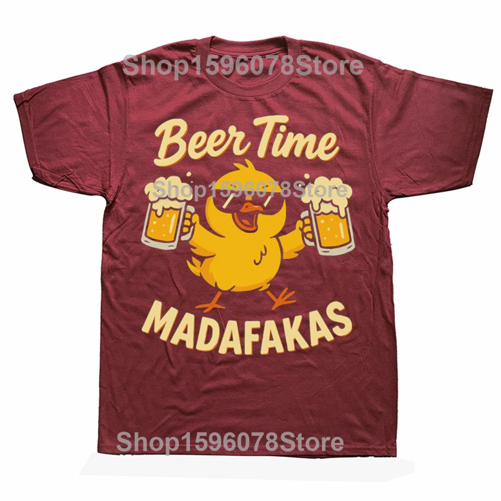 Bierzeit Madafakas T-Shirt Retro Trinkende Bierliebhaber Grafik T-Shirts EU Größe 100% Baumwolle Weich Unisex Sommer T-Shirt Tops