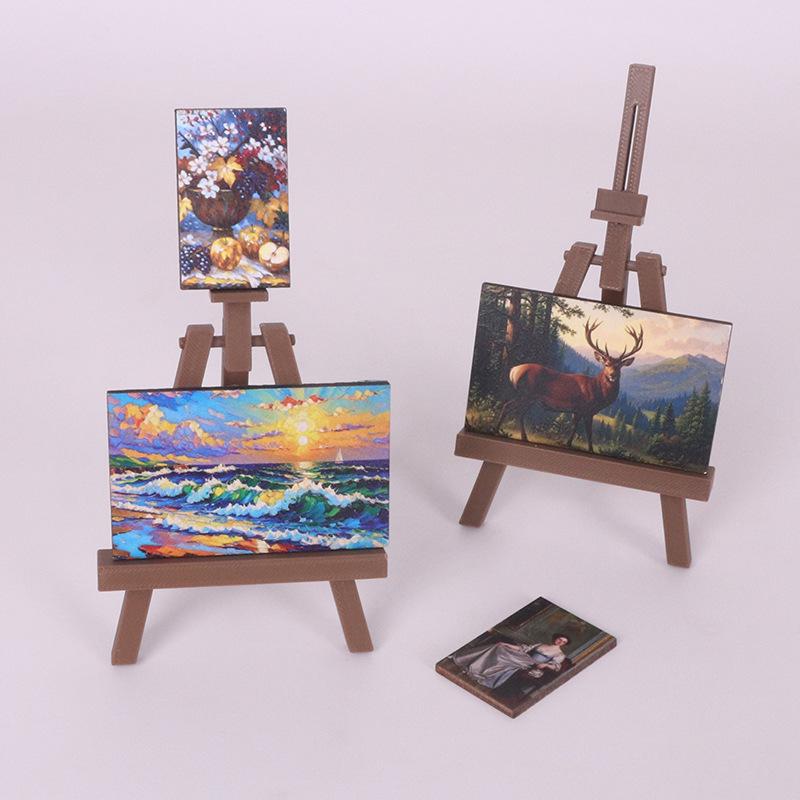 Miniature Dollhouse Easel & Oil Painting Canvas Set – 3 Pieces