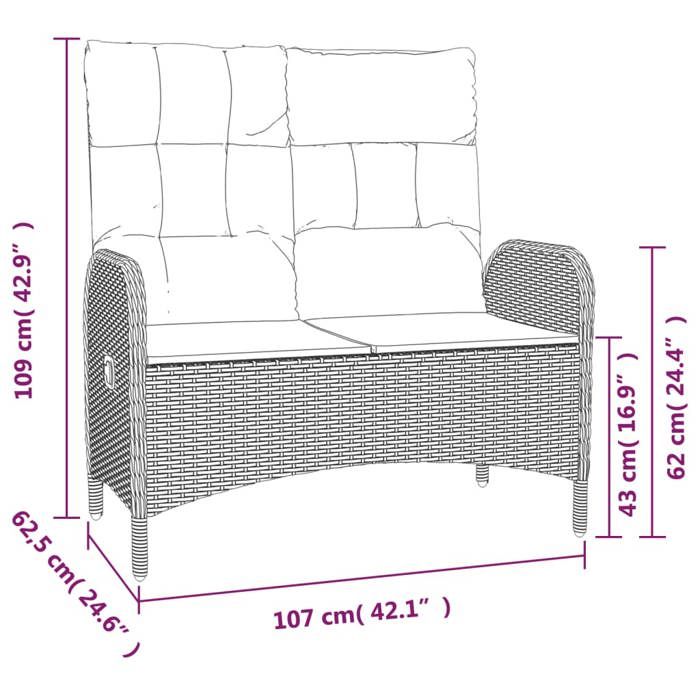 VidaXL Garden Dining Set and Cushions 2 Pcs Grey Rattan, Garden Furniture Set, Dining Set of 3203502