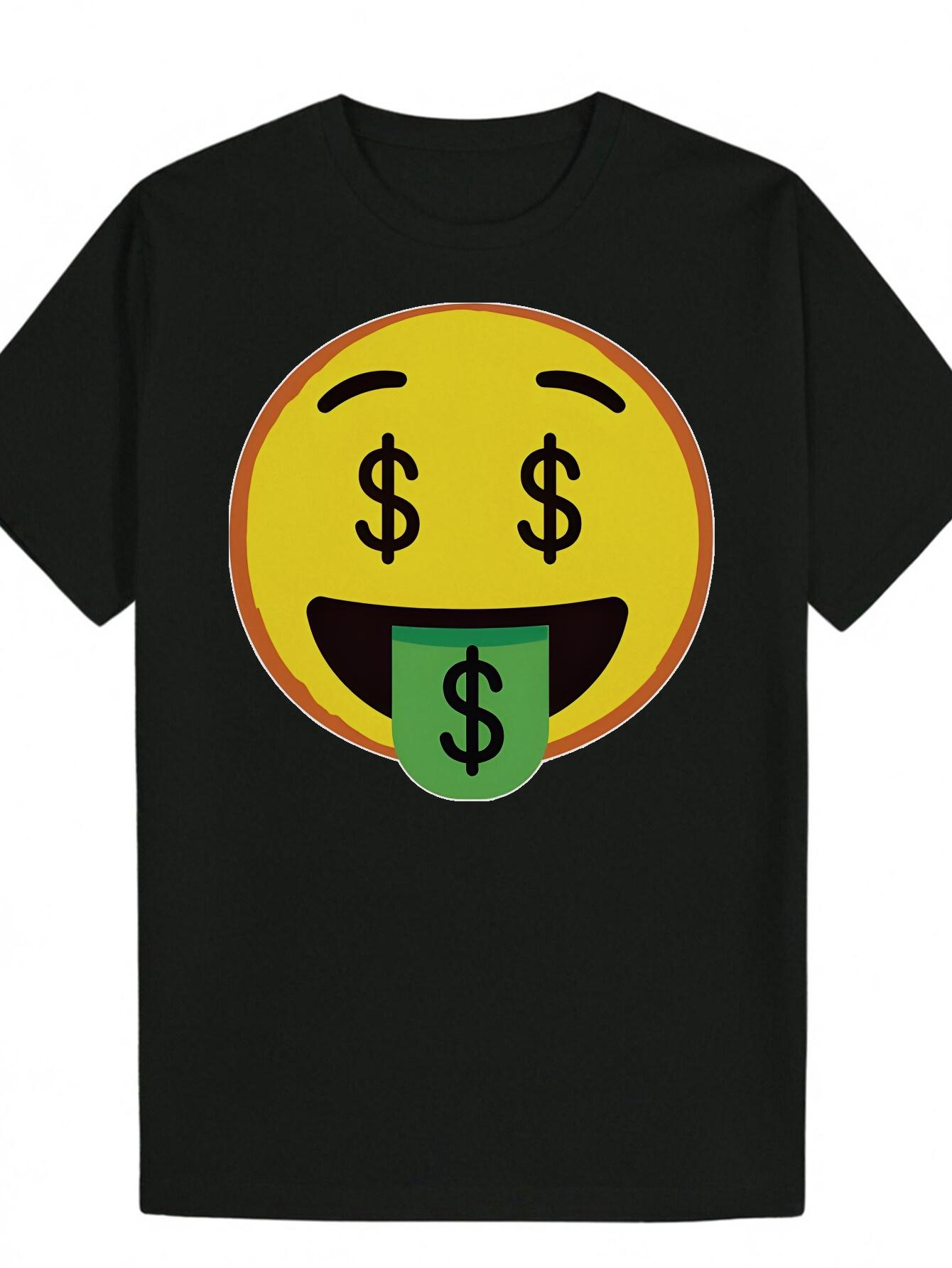 

Summer Graphic T-shirt - White Casual Short Sleeve Round Neck Tee with Dollar Sign joyful Face Design XXXL