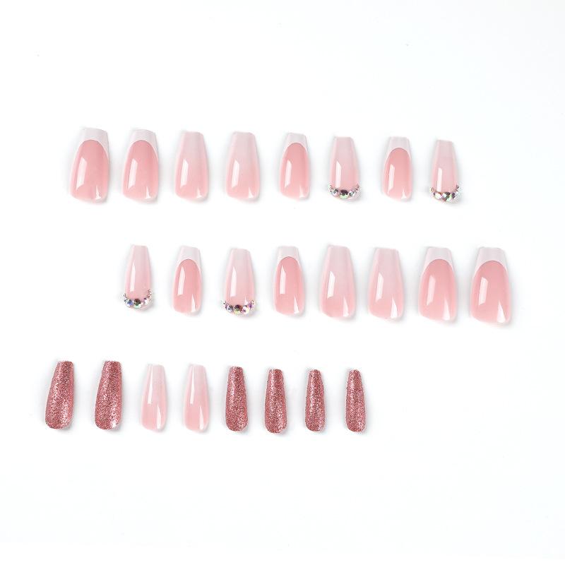 Nail Patch White French Rhinestone Pink Glitter Wearing Nail Nail Nail Wearing Nail Sticker Nails