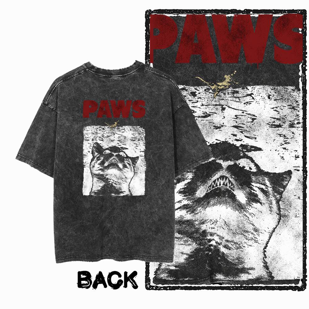 G55 Back Print Cotton Cool Cat Graphic Men T-shirt | Acid Washed Streetwear Big Size Vintage O-neck Men's Tee Tshirt