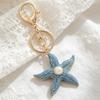 Keychain Pendant Starfish Design Zinc Alloy Key Chain with Imitation Pearl Inlaid Anti-Oxidation Lobster Clasp Key Pendant