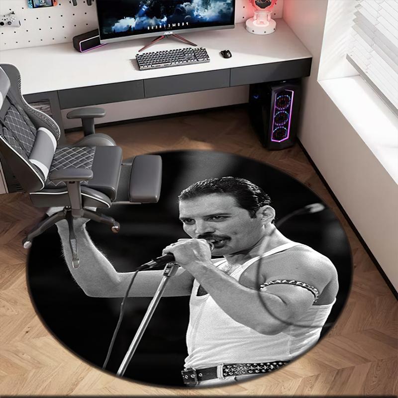1pc Freddie Mercury Retro Poster Round Carpet Painted Printed Circular Carpet, Home Door Mat, Outdoor Travel Protection Carpet