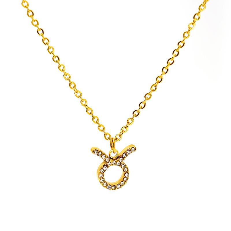 Light Luxury Micro-Inlaid Zircon Twelve Constellations Titanium Steel Necklace Women'S Gold Collarbone Chain Spot