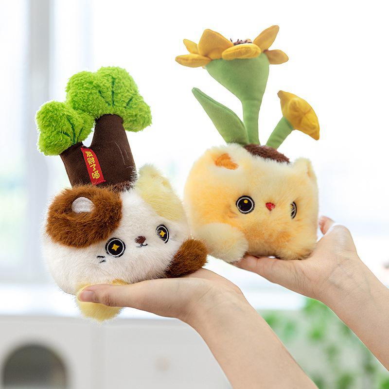Cat Potted Plant Plush Toy - Cute Cartoon Green Ornament for Home, Office, or Children's Room Gift