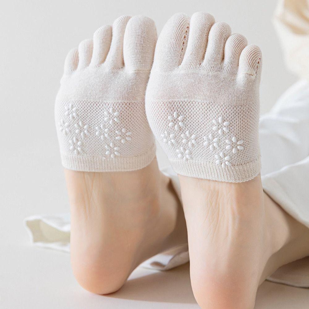 

2Pairs Flower Half Feet Socks Soft Five Toe Socks Fashion Forefoot Socks Summer Pink&Green