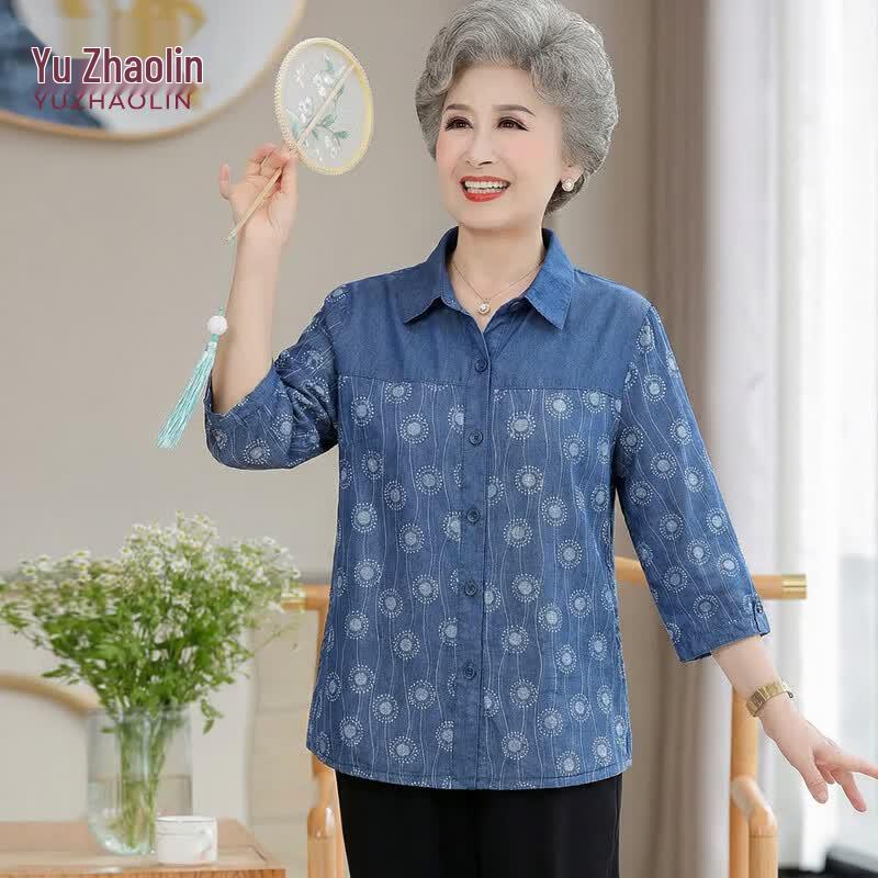 YUZHAOLIN Women s Floral Print 3/4 Sleeve Cotton Cardigan XL синий