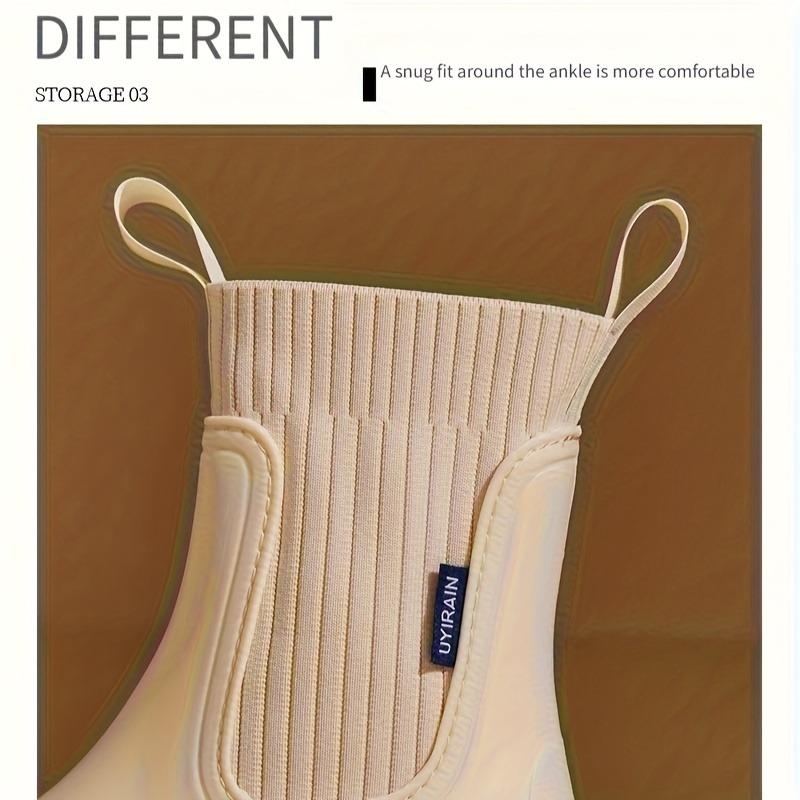 [Slip-Resistant Chelsea Boots] Slip-Resistant Chelsea Rain Boots | Women's Round Toe, PVC Upper & Sole, Comfortable Fabric, Versatile Outdoor Footwear