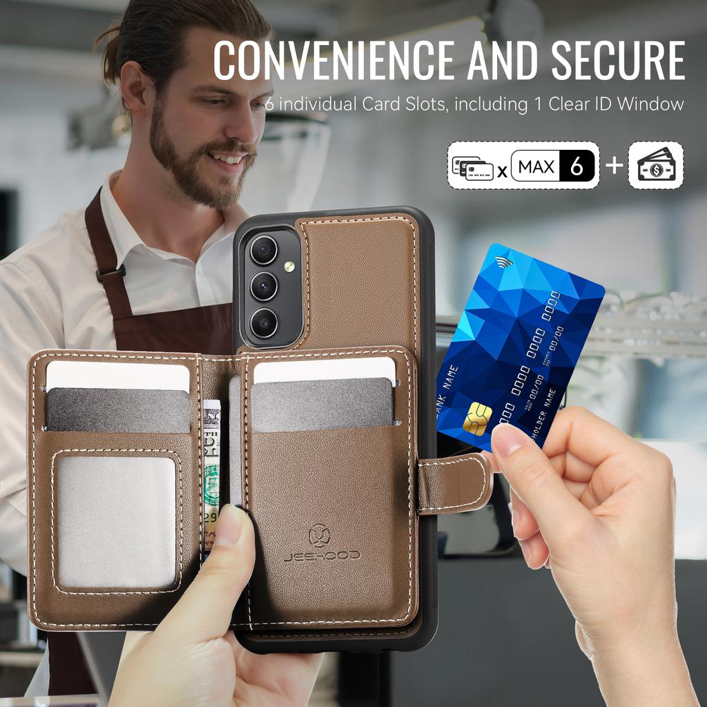 For Samsung Galaxy A54 5G Case JEEHOOD J09 RFID Blocking Card Holder Leather Back Phone Cover Magnetic Case