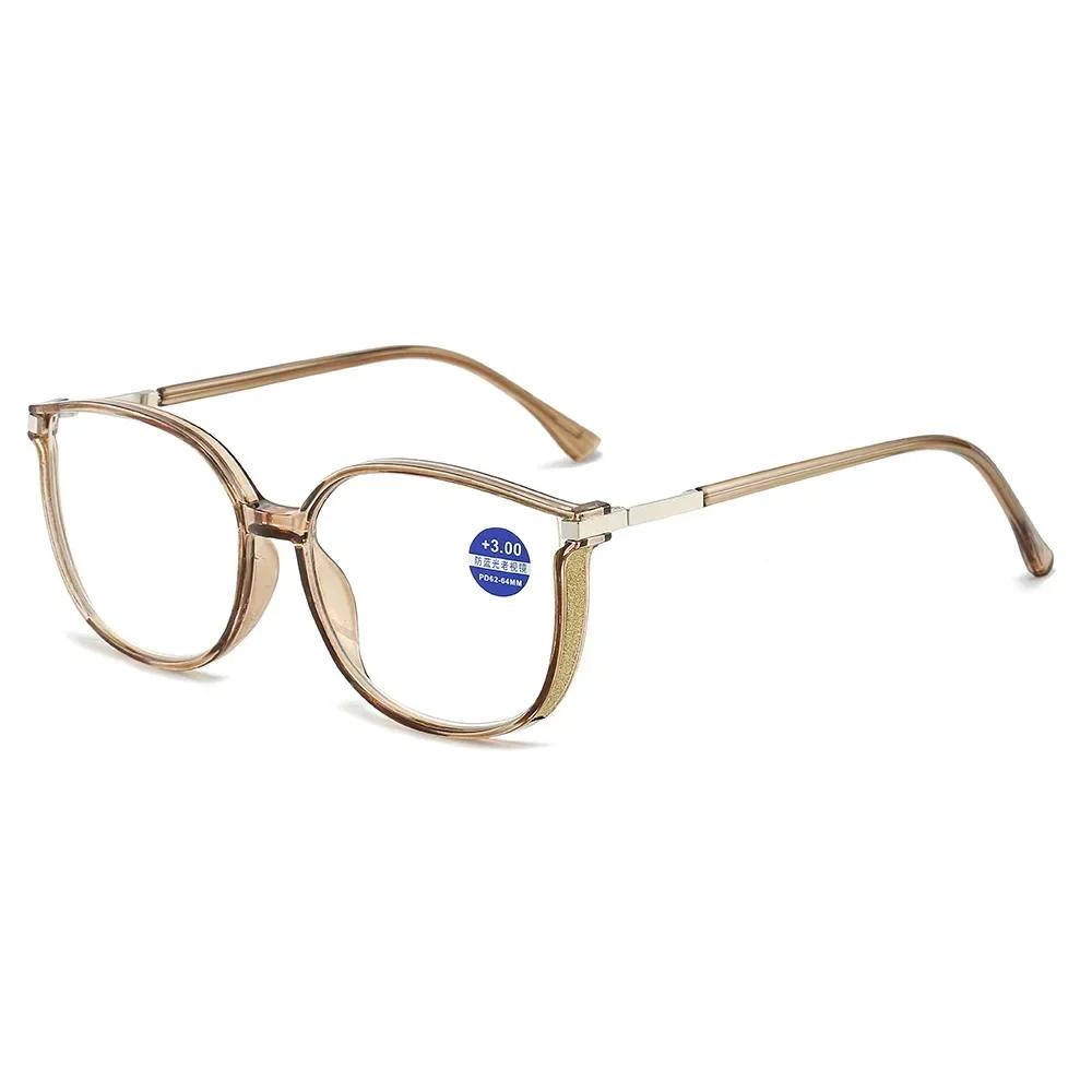 

Women Trendy Large Reading Glasses with Glitter Frame Magnifing Transparent Glasses Plus Eyewear +1.0+1.5+2.0+2.5+3.0 +100 коричневый