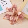 10PCS Poinsettia Christmas Flowers Decoration Artificial Glitter Christmas Tree Ornaments Xmas Party Wreath DIY Garland Decor