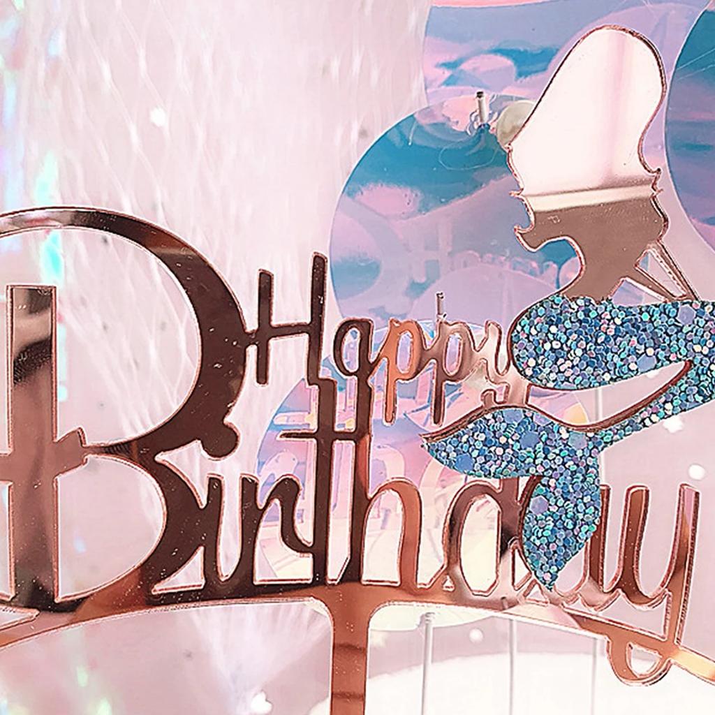 1pc Glitter Mermaid Happy Birthday Cake Mermaid Cake , Under The Sea Themed,  Birthday Party Supplies