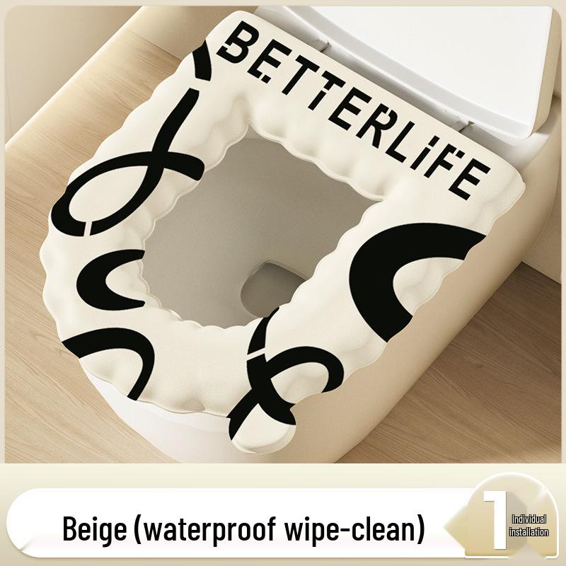 Four-Season Waterproof Toilet Seat Cushion with Lid and Thickened Pattern Cover