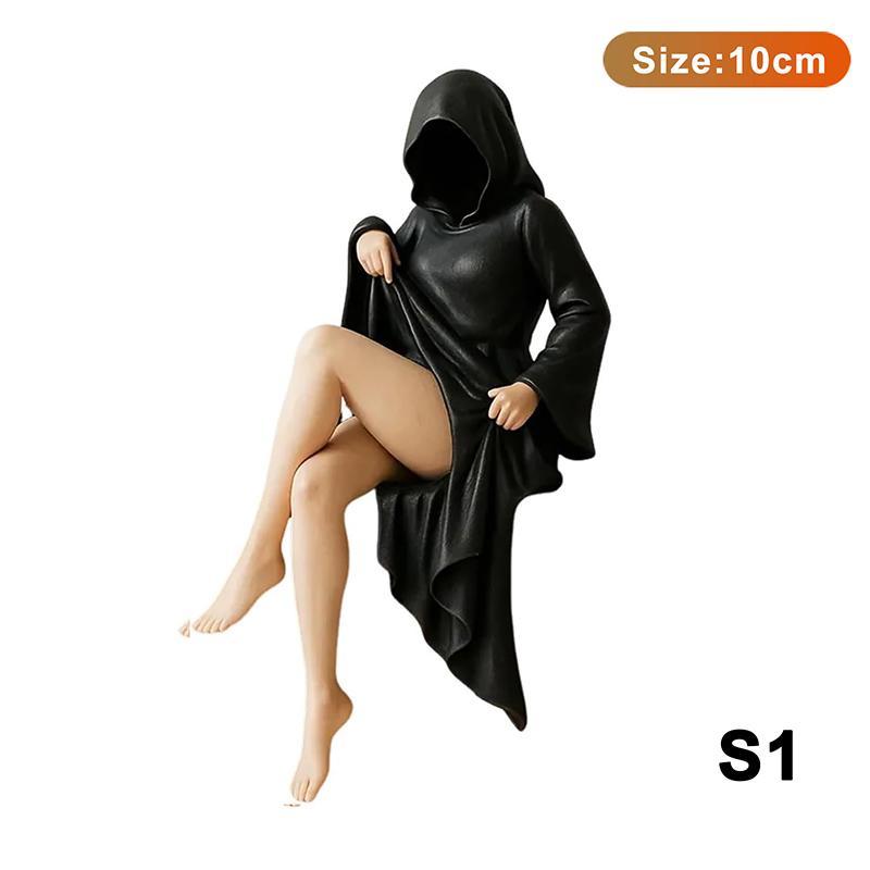 Mysterious Statue Gothic Death Black Robe Queen Figure Bookshelf Sculpture 3D Printed Spooky Sitting Statues Desktop Ornaments