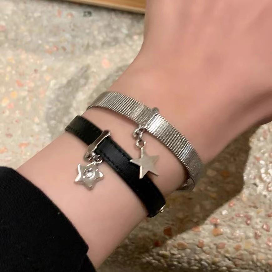 Trendy Y2k Star Charm Bracelet Adjustable Leather Star Wristband Fashionable