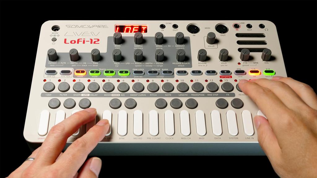 SONICWARE LIVEN Sampling Groove Retro Sampler Sampler Step 10 11 Track Effects 9 Master Battery Speaker Lofi-12 [Lo-fi Box] - 12-bit Mode, 4-track