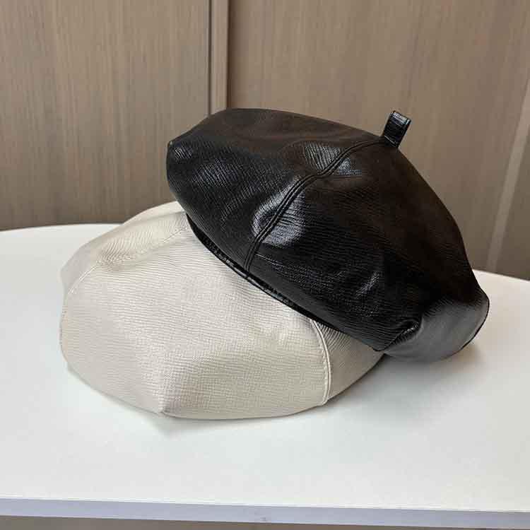 Koreansk PU læder baret børn forår og efterår Britisk alsidig litterær og kunstnerisk malerhat Hong Kong-stil græskarhat ottekantet hat trend