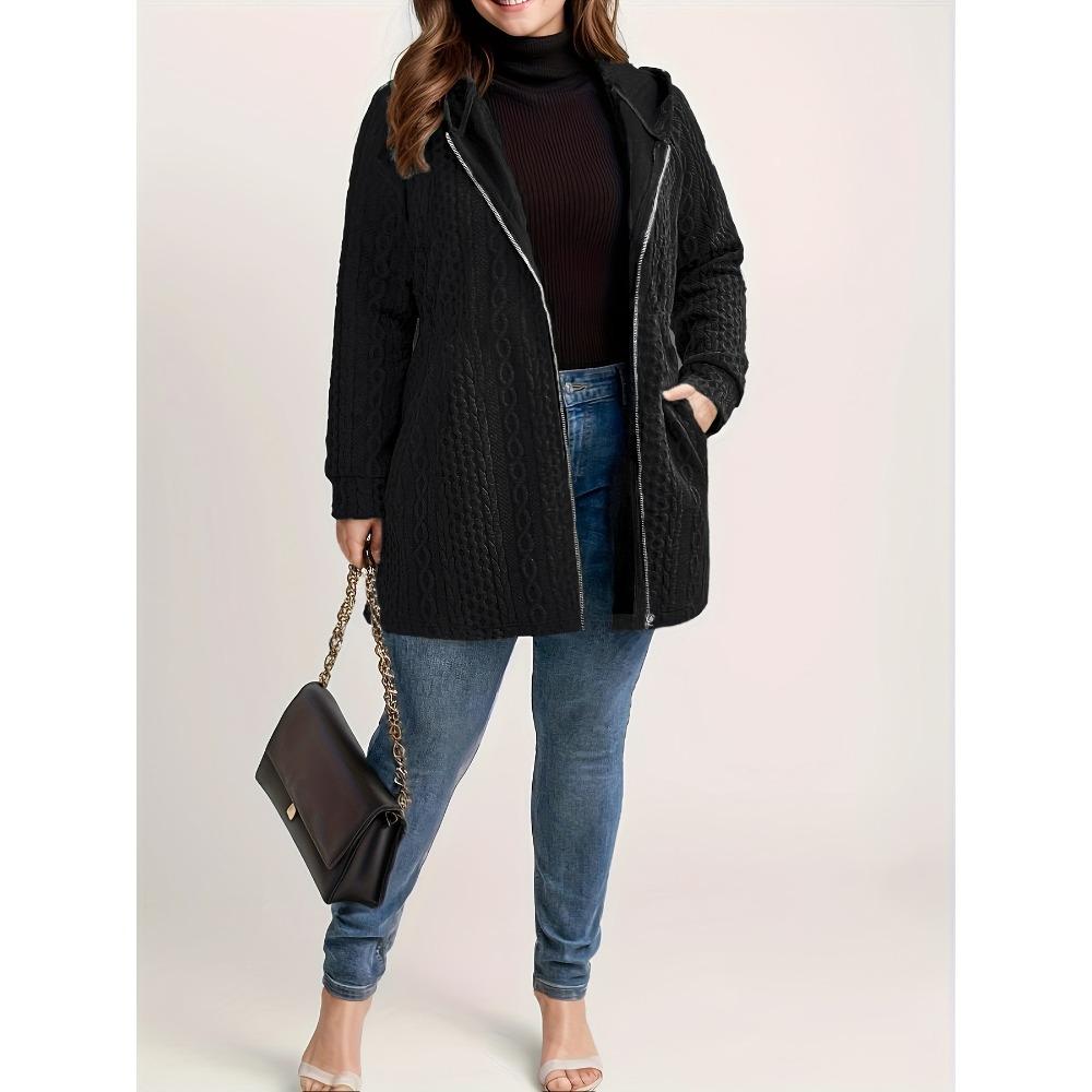 Damen einfarbiger Hoodie mit Wellenstich und aufgesetzter Tasche, lockere lässige Langarm-Herbst-Winter-Oberteile