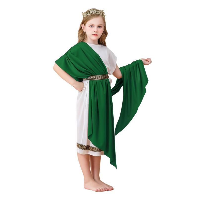 Disfraz de Mitología Griega para Niños Fiesta de Halloween Toga Romana Vestido Atuendo Cosplay Niñas 3-8 Años
