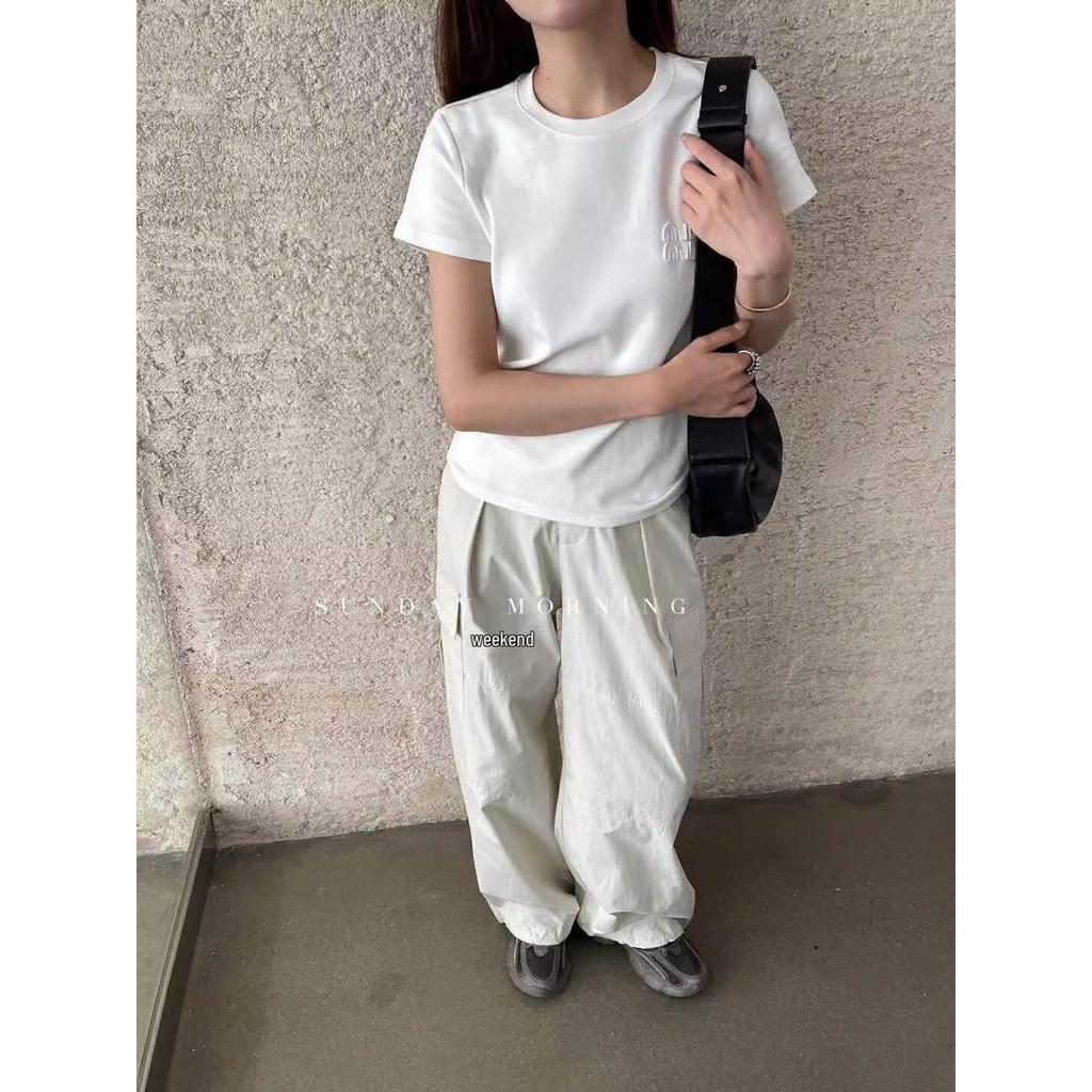 Women's Slim-Fit Stretch Cotton Tee - Simple Letter Print, Short-Sleeve, Summer Style