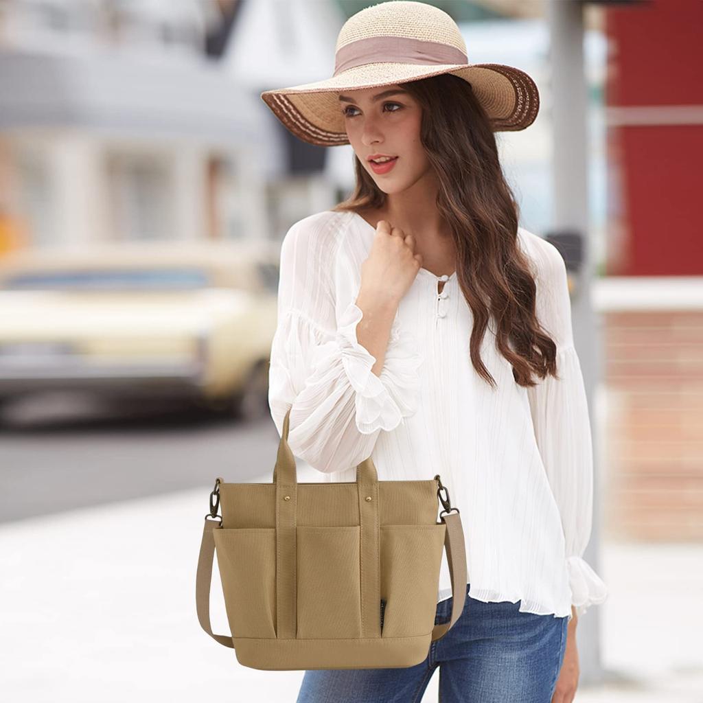 NICOLE & DORIS Women's Canvas Tote Bag, Crossbody Bag, Business Bag, A4 Size, Large Capacity, Unisex, Multiple Pockets, Solid Canvas, Casual,