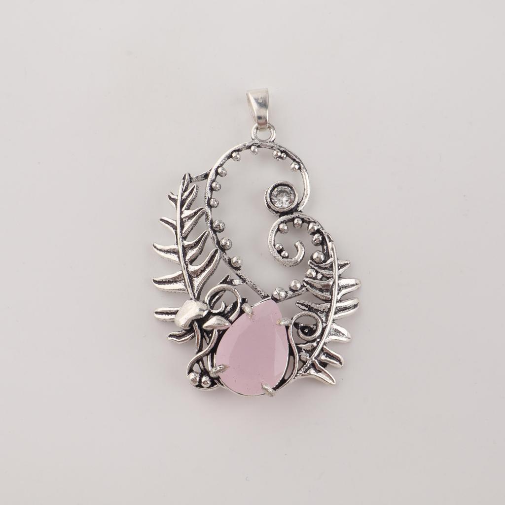 Natural Rose Chalcedony Gemstone 925 Sterling Silver Women Jewelry Partywear Pendant 1.8" CP-42-19