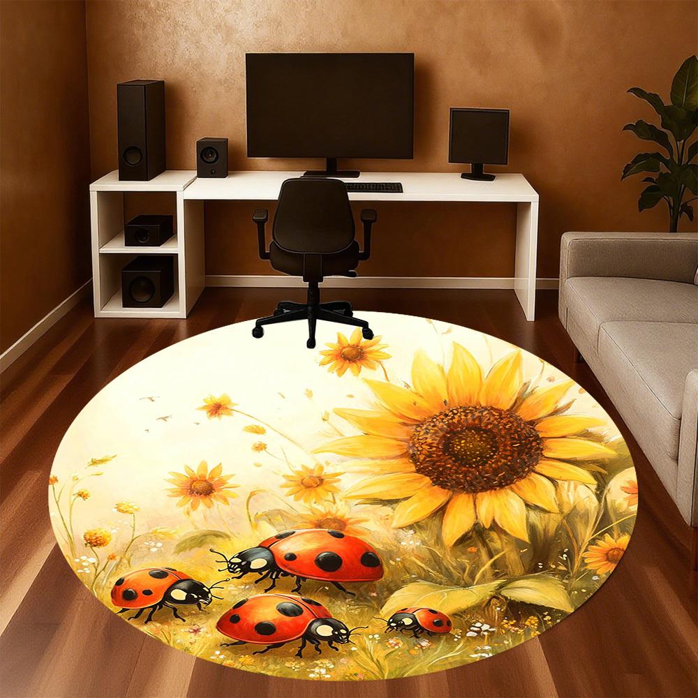 1PC Ladybugs Sunflowers Office Round Area Rug, Under Office Chairs Bedroom Living Room Home Decor, Carpet for Office -1110090