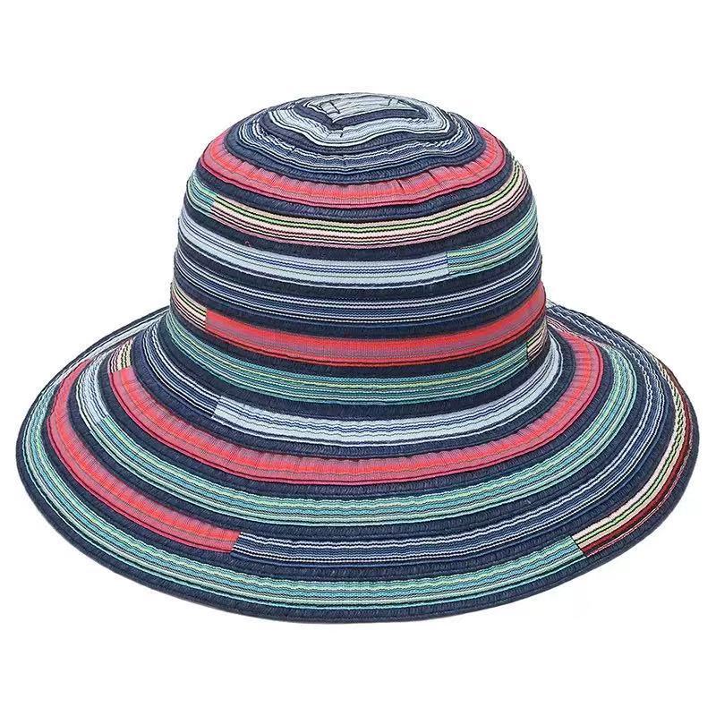 Hand Embroidered Fisherman Hat For Beach Vacation Sun Protection  Dome Colored Stripe  Style Outdoor Sun Hat