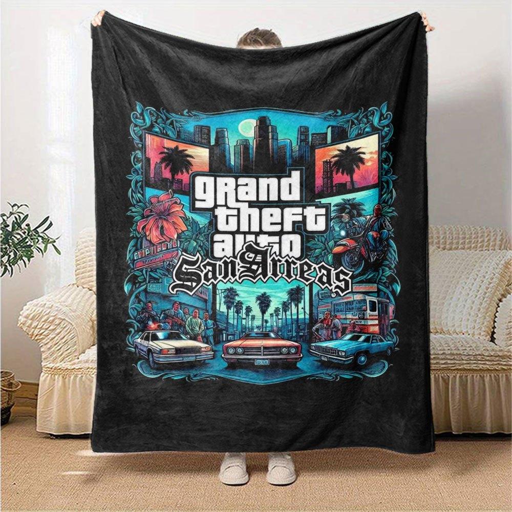 1 pezzo Coperta Morbida in Flanella Grand Theft Auto con Stampa di Designer Una coperta accogliente per tutte le stagioni, perfetta per il divano, il letto, l'ufficio