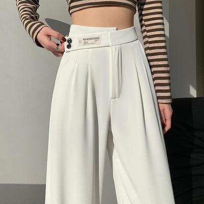Pantalon de costume taille haute pour femmes, pantalon droit décontracté, couleur unie, jambes larges, vêtements féminins de Style coréen, été