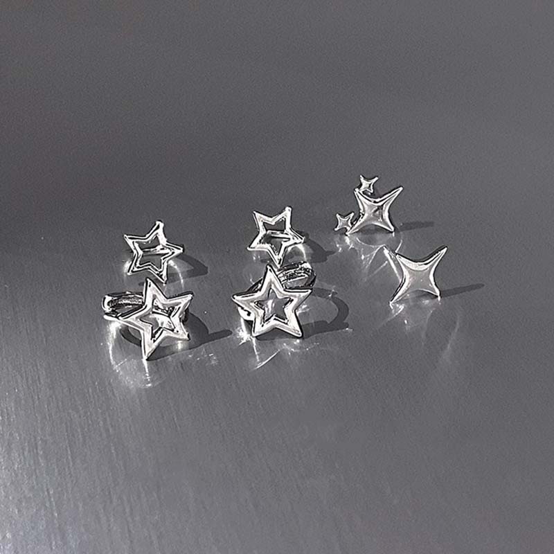 Y2K Stijl Holle Vijfhoekige Stud Oorbellen voor Vrouwen Personaliseer Sterrenbeeld Ronde Oor Gesp Metalen Accessoires Mode Sieraden