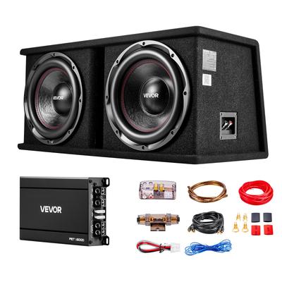 Subwoofer Bass Package, 305mm, 1200W RMS, Dual Car Audio Subwoofer and Amp Package, with Loaded Enclosure, Separate Amplifier, and Wiring Kit