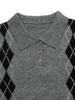 2026 Autumn/Winter Girlish Academy Style Knit Diamond Polo Collar Cardigan for Women