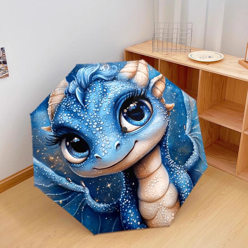 1 Stück Automatischer Faltregenschirm - Blaues Drachenmuster, Tragbares & Faltbares Design mit 8 Speichen, Weihnachts-Geburtstagsgeschenke