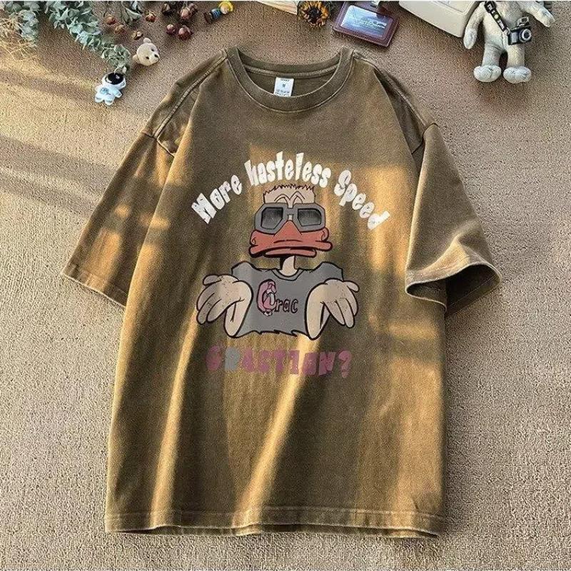 

Красивая футболка с коротким рукавом из чистого хлопка тяжелого веса в американском стиле для подростков и мужчин. Летний трендовый брендовый уличный топ свободного кроя с круглым вырезом. S кофейный