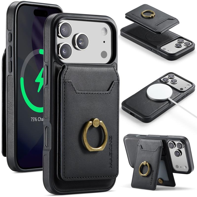 2 in 1 Detachable Leather Phone Case for IPhone 17 16 Pro Max 15 14 Plus Air 16E 17E 13 12 Ring Card Wallet for MagsafeCover