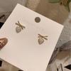 S925 Sterling Silver 18K Gold Pleated Heart Stud Earrings with Full Diamond Design for Women. Versatile and Stylish.