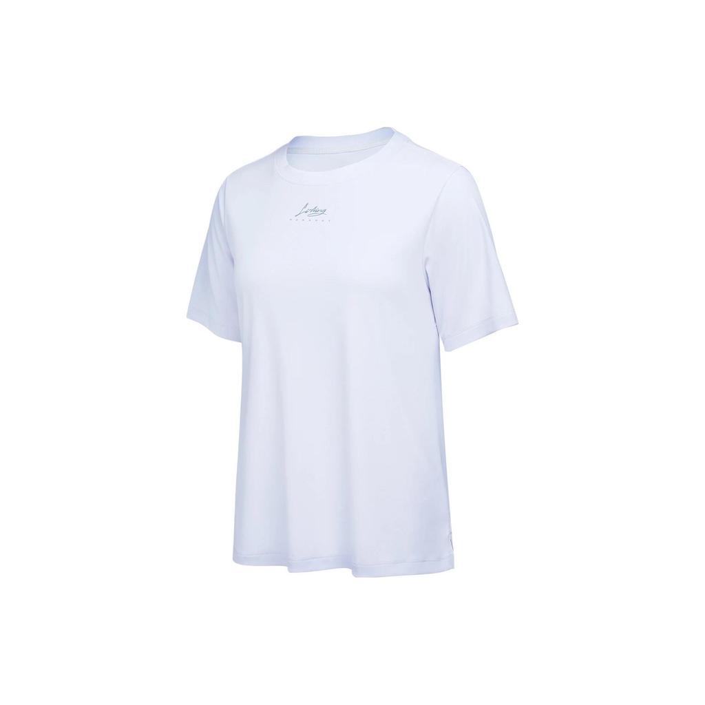 Li Ning Fitness Series Solid Color Letter Round Neck Loose Short Sleeve T-Shirt Women Tops White ATST726-1