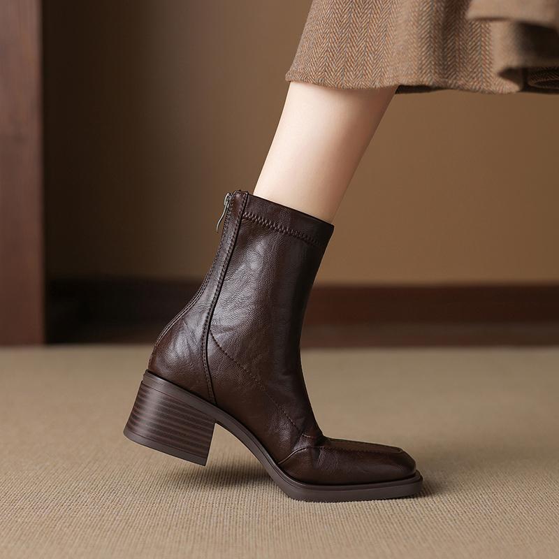 Krazing Pot Microfiber Winter Square Toe Modern Size 33 Boots Size 43 Zipper Fashion Ankle Boots