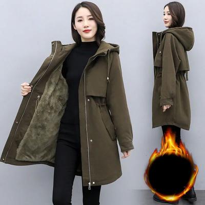 Female Parka Winter  Korean Plush Thicken Women's Jacket Ladies Warm Hooded Coat Mid Length Casual Overcoat