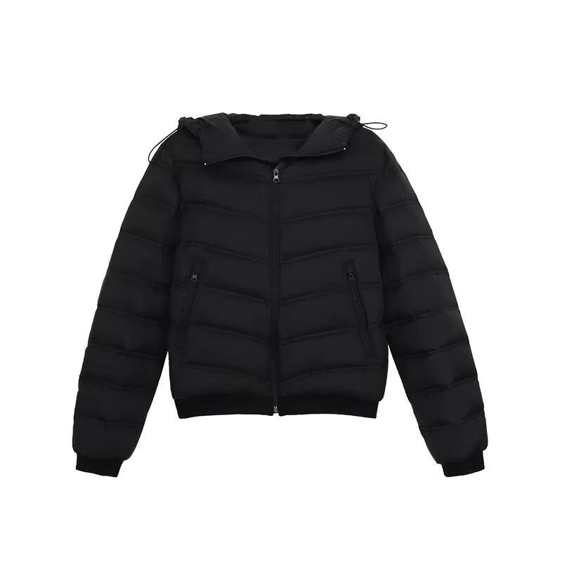 Splicing hooded new ribs contrasting color cotton clothes new simple casual winter warm short cotton coat