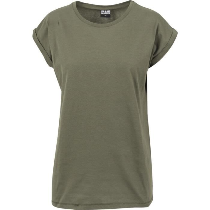 T-shirt Femme - Urban Classics - Extended Shoulder - Vert - Manches Longues - 100% Coton