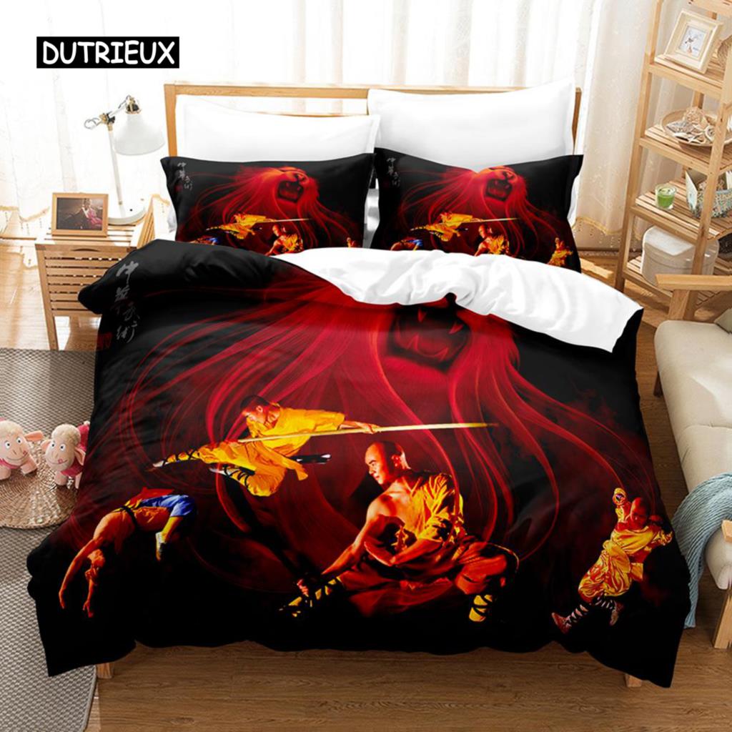 Kung Fu Duvet Cover Set King Size Sunset Martial Art Men Silhouettes Bedding Set For Teen Boy Polyester Sports Theme Quilt Cover